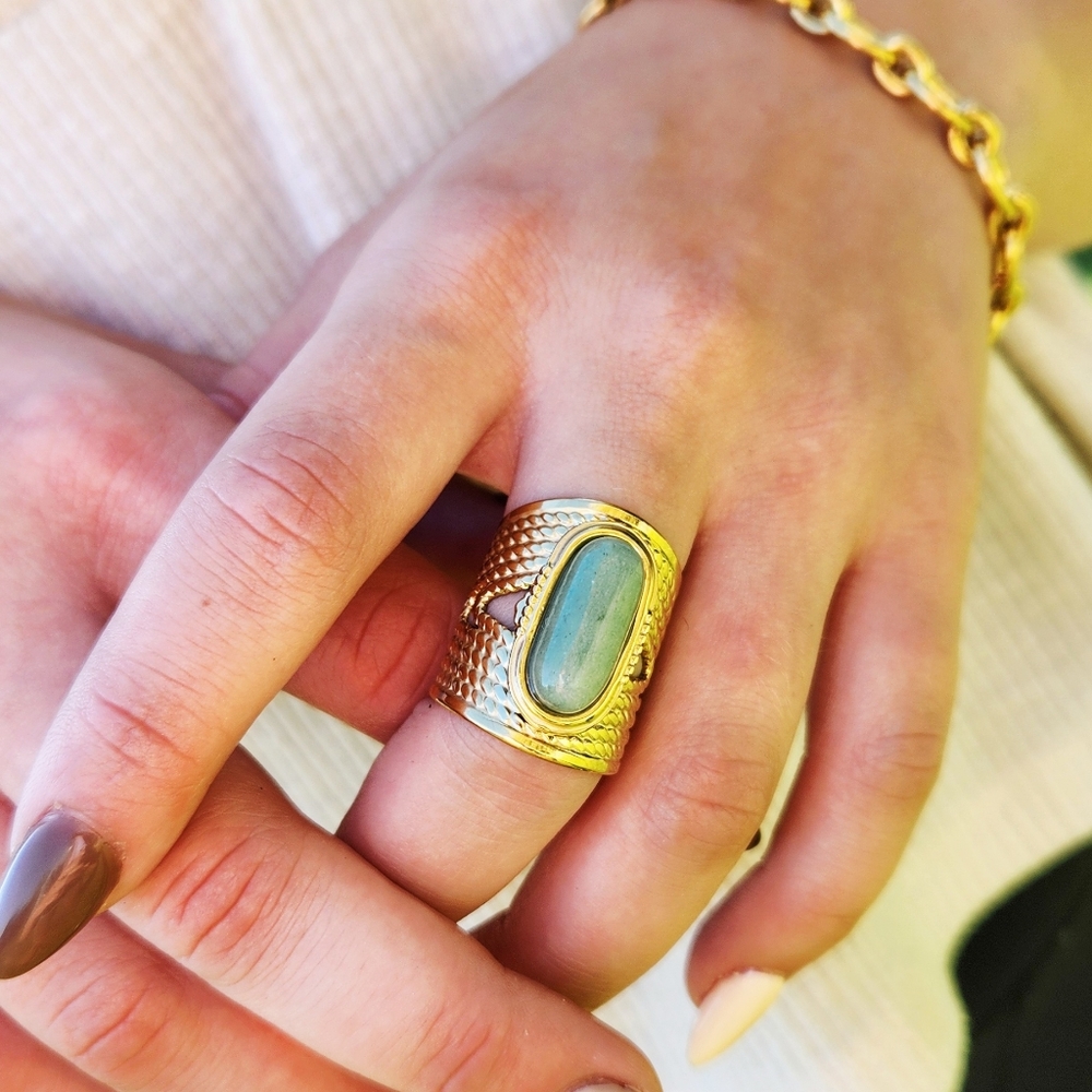 Boho Gold and Natural Gemstone Adustable Ring